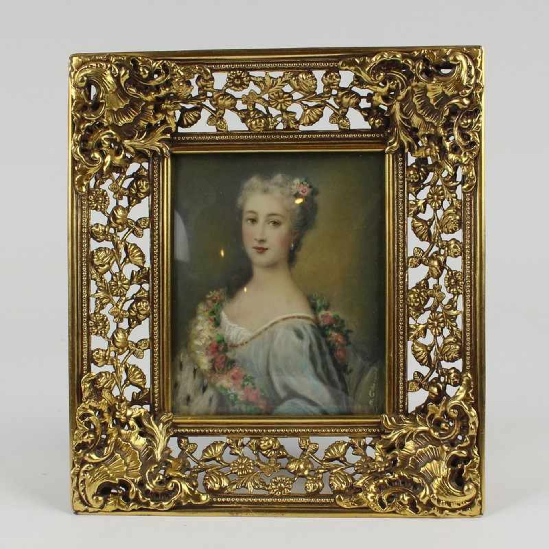 MiniaturGouache, rechteckig, rs. bez., Brustporträt von Benedetta d´Este, Prinzipessa di Modena,