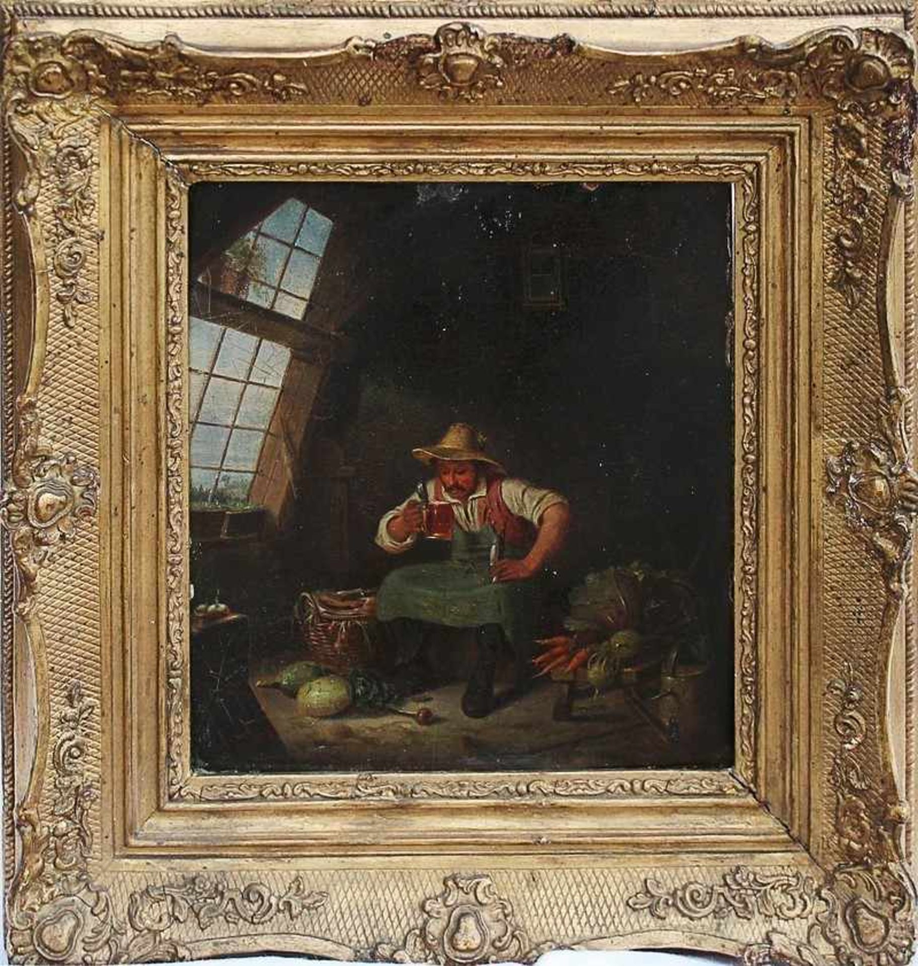 Enhuber, Karl von1811 Hof -1867 München, "Pause des Gemüsehändlers", Öl/Malkarton, typische