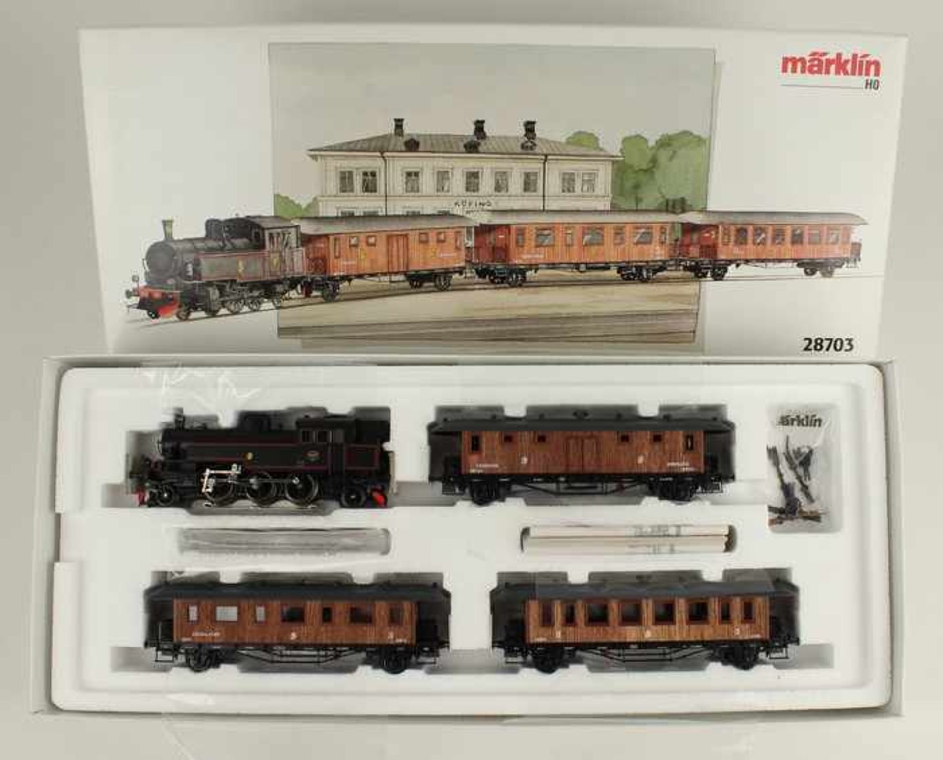 Märklin - EisenbahnZugpackung, Historischer Personenzug der SJ (Schweden), 28703, H0, Tender-Lok