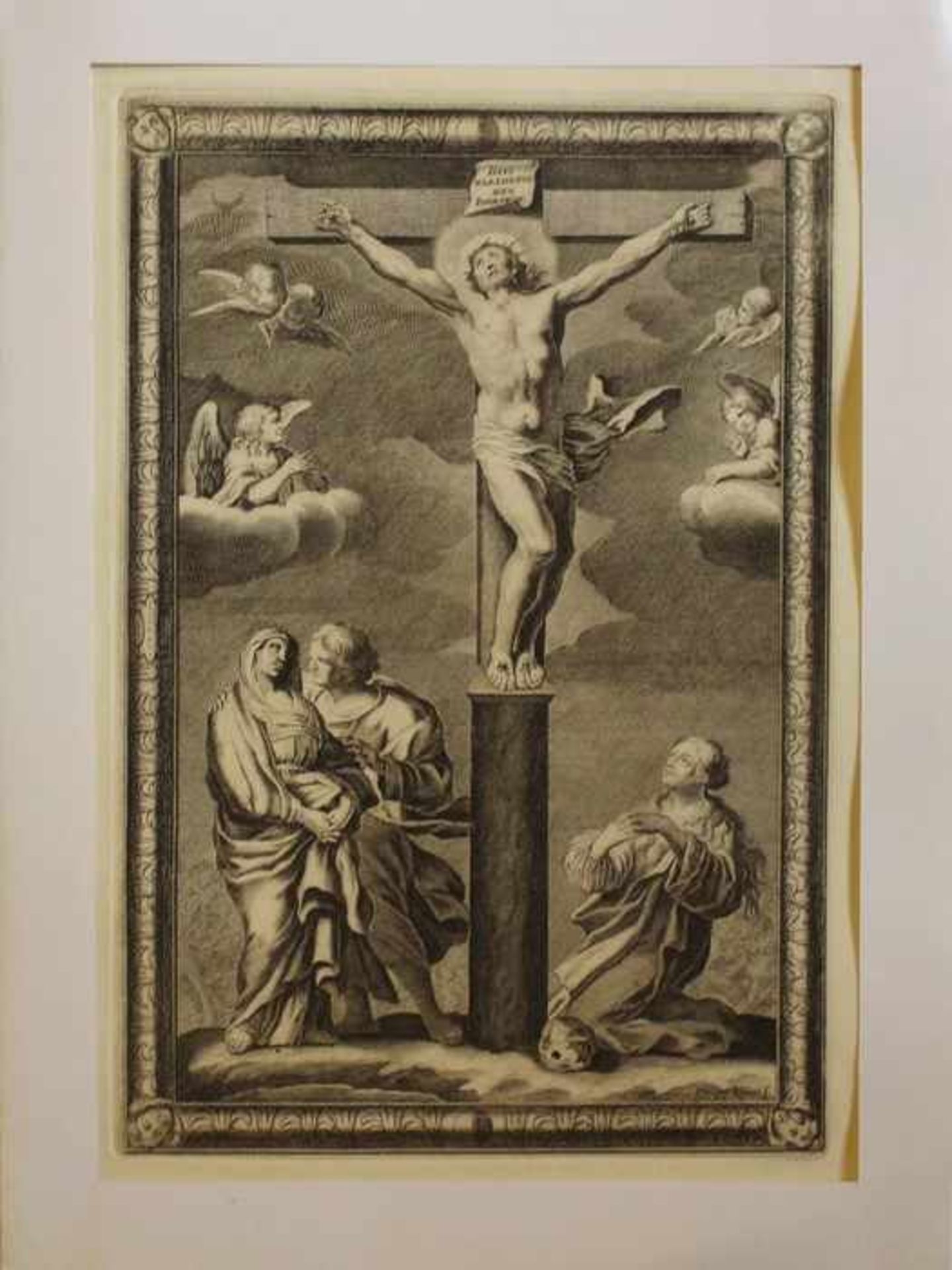 Kilian, Philipp1714 - 1759 Augsburg, Kreuzigung Jesu, großfiguriger Kupferstich, li. Johannes und