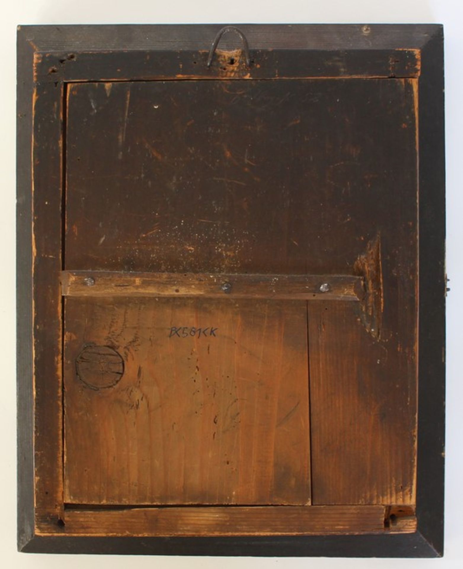 Rahmenuhr19.Jh., rechteckiger Holzkorpus, vergold., Rahmen m. Eierstabsornament, rundes - Bild 2 aus 2