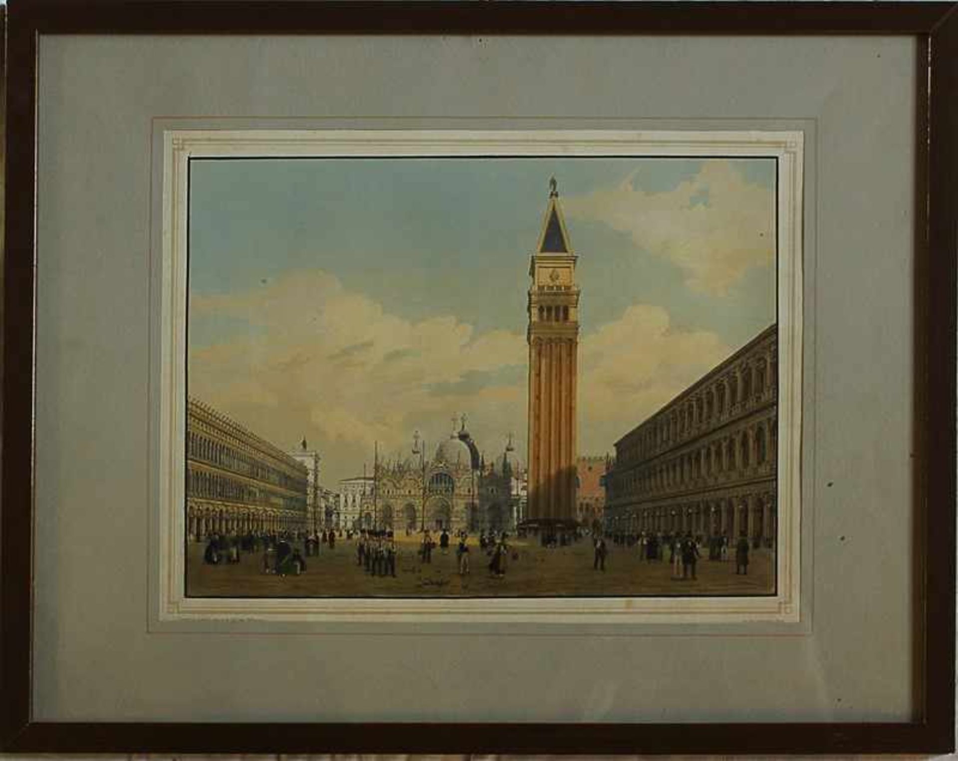 Ansicht - Venedig"Blick auf die Markuskirche in Venedig", Litho., koloriert, m. Tonplatte v. Benoist