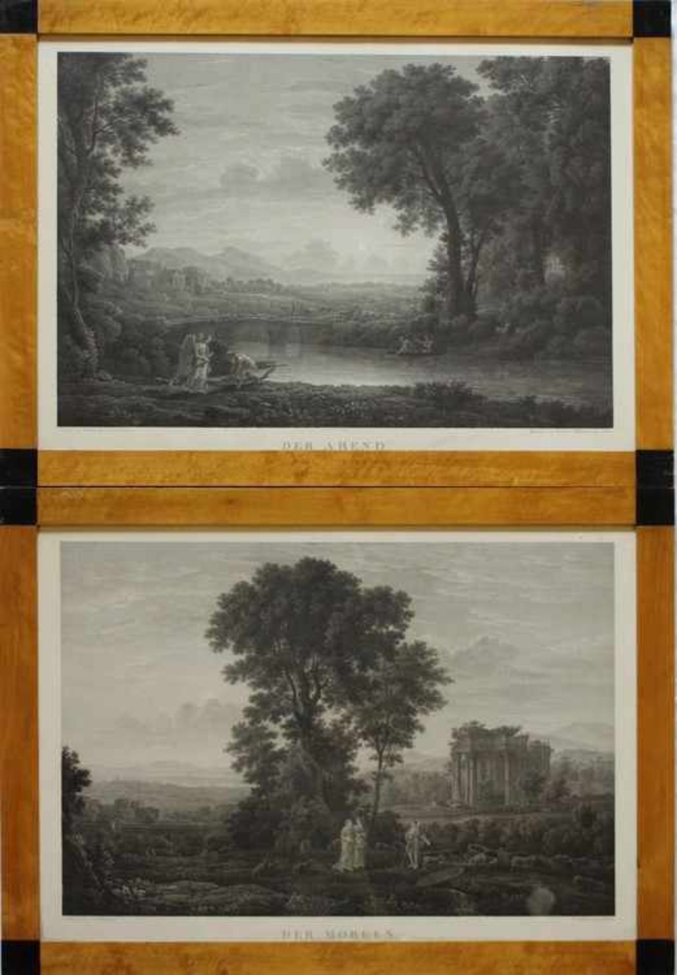 Haldenwang, Christian1770 - 1831, 2 Stahlstiche n. Claude Lorrain, bez. "Der Morgen" u. "Der Abend",