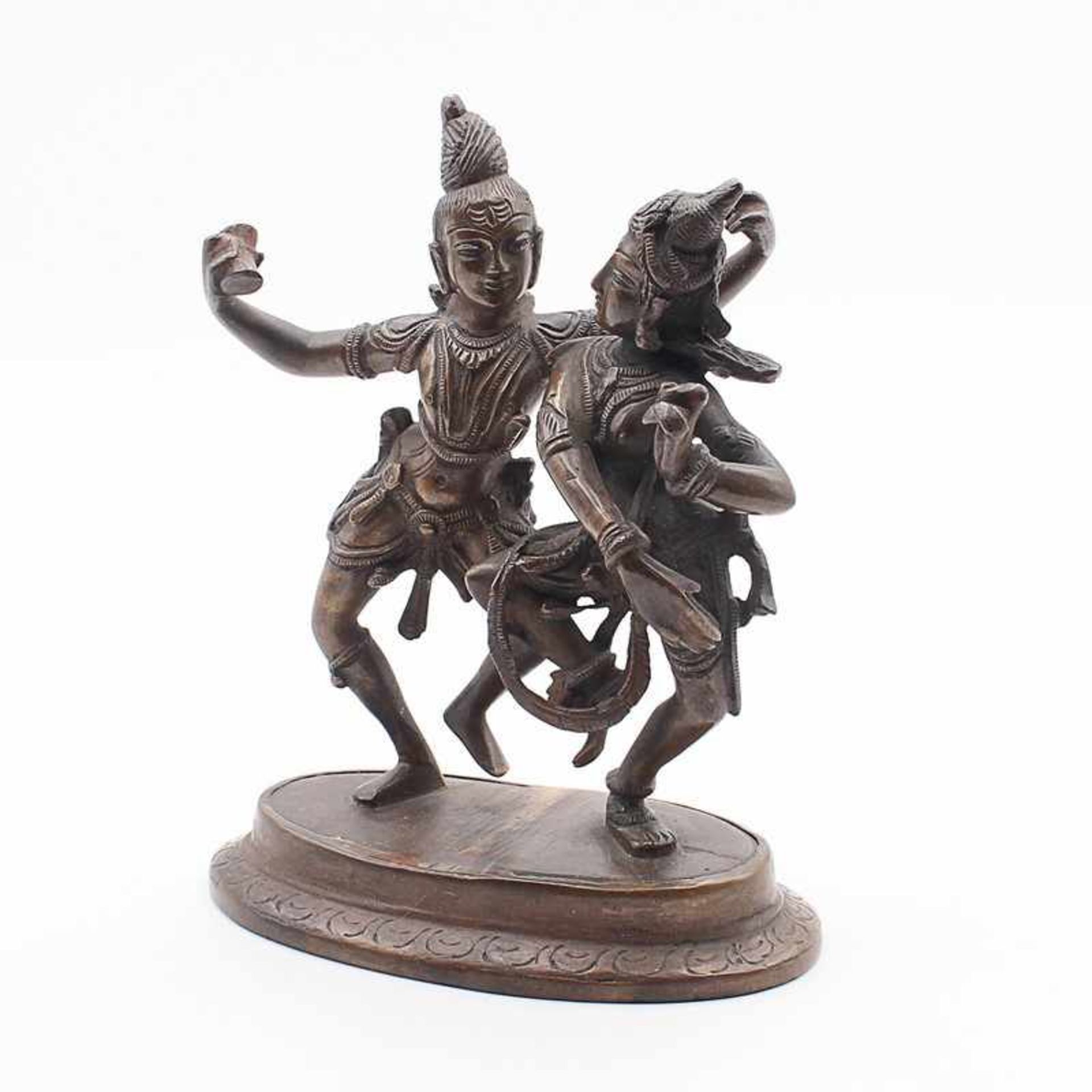 Figur - Hinduismus20.Jh., Indien, Bronze, patiniert, 2x hinduistische Gottheiten im Ritualtanz,