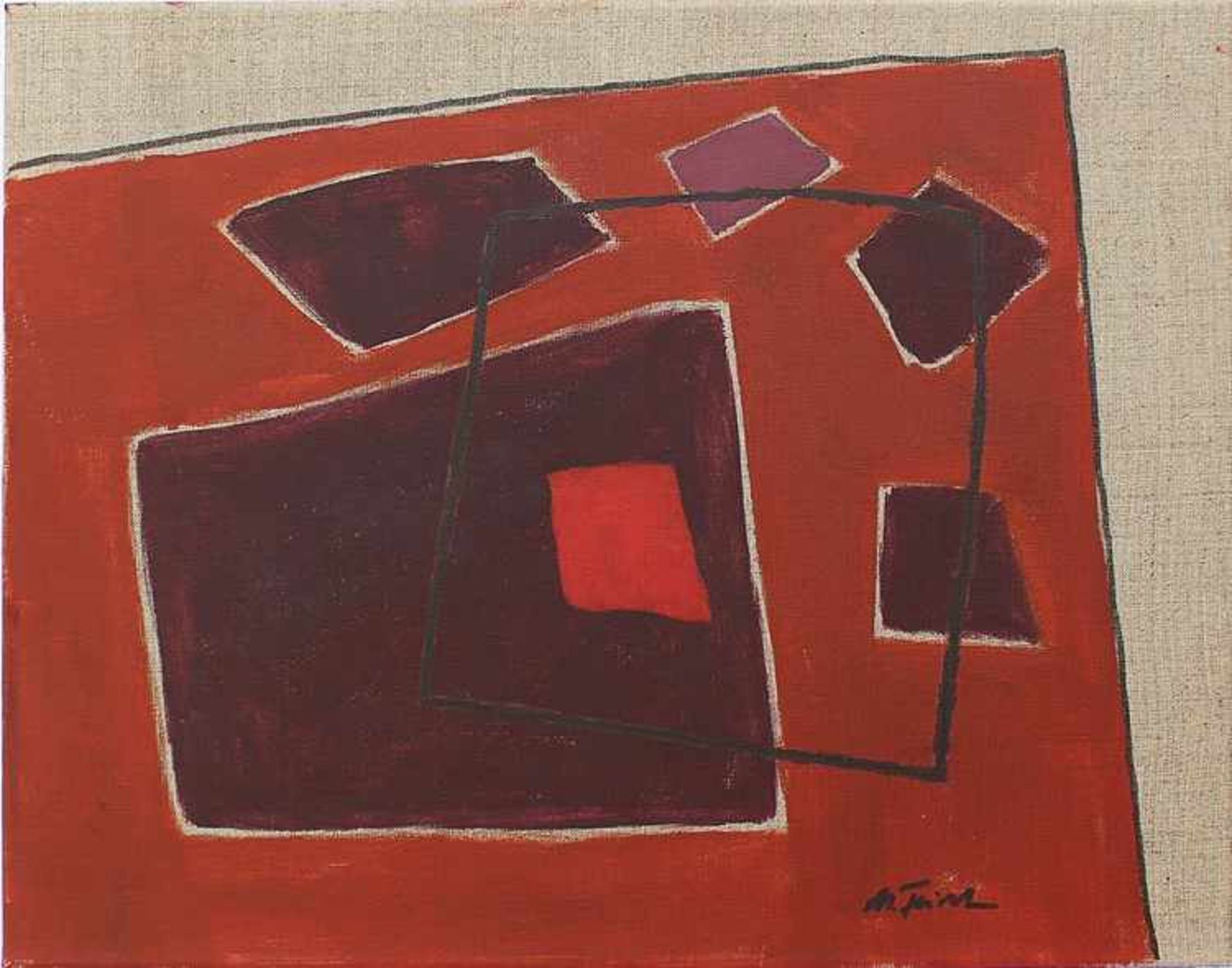 Feicht, Michaelgeb. 1959 Wessling, "Abstrakte Komposition", Öl/Lwd., rot-violette Farbpalette,