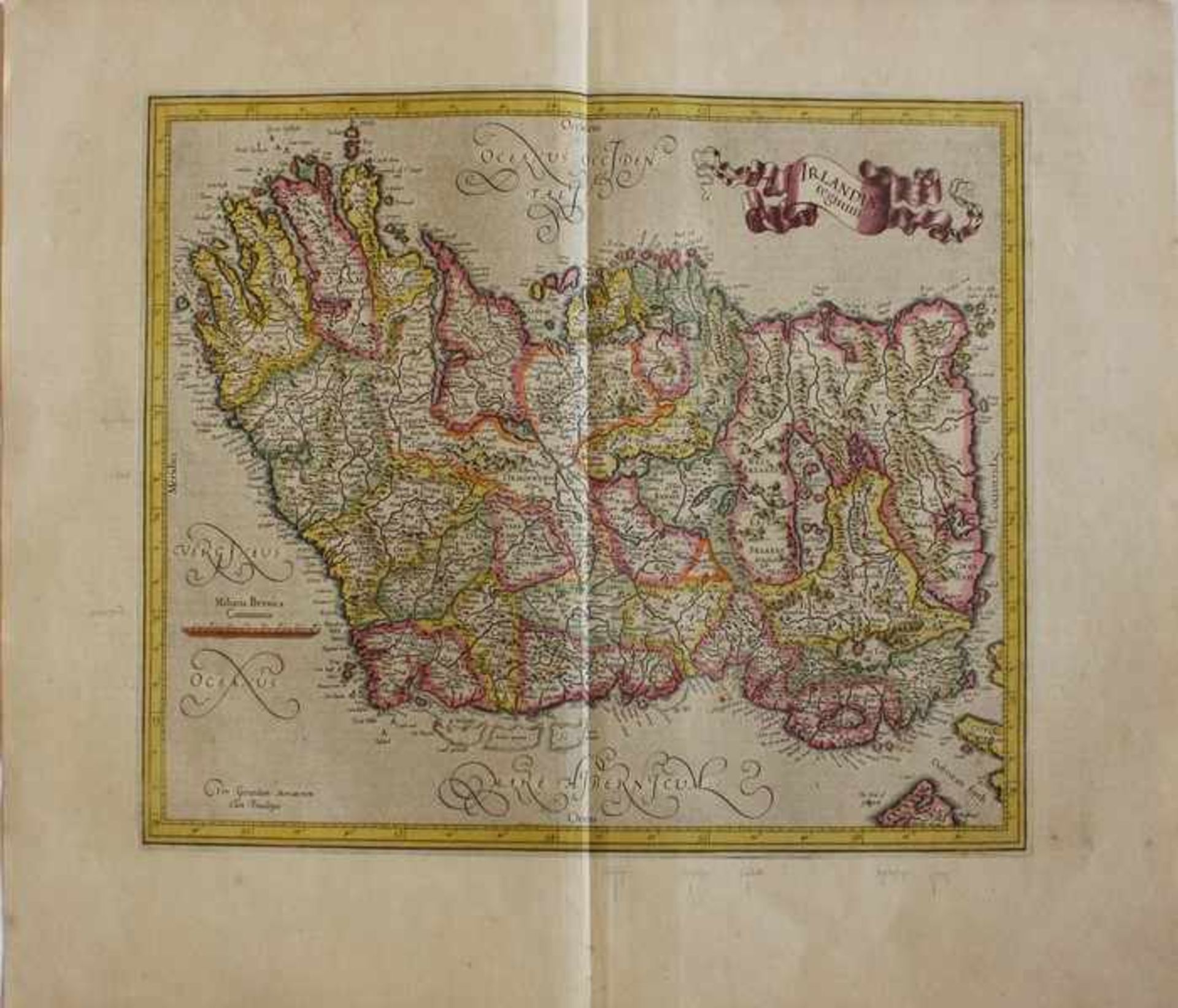 Kupferstichkarte - Irland17. Jh., bez. "Irlandiae regnum", Kupferstichkarte von Irland,