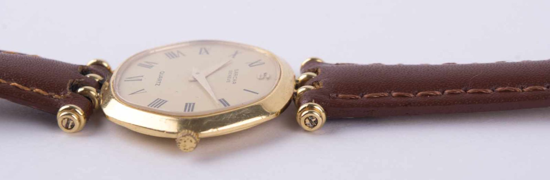 Damen Armbanduhr Sarcar Geneve / Women´s wristwatch GG 750/000, innen im Deckel punziert, Quarzwerk, - Image 4 of 5