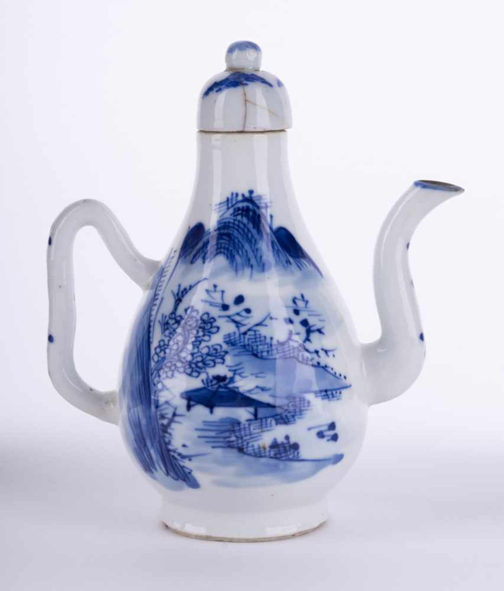 Kanne China 19. Jhd. / Pot, China 19th century blau weiß Malerei, unterm Stand alte Sammlungsnummer, - Image 2 of 5