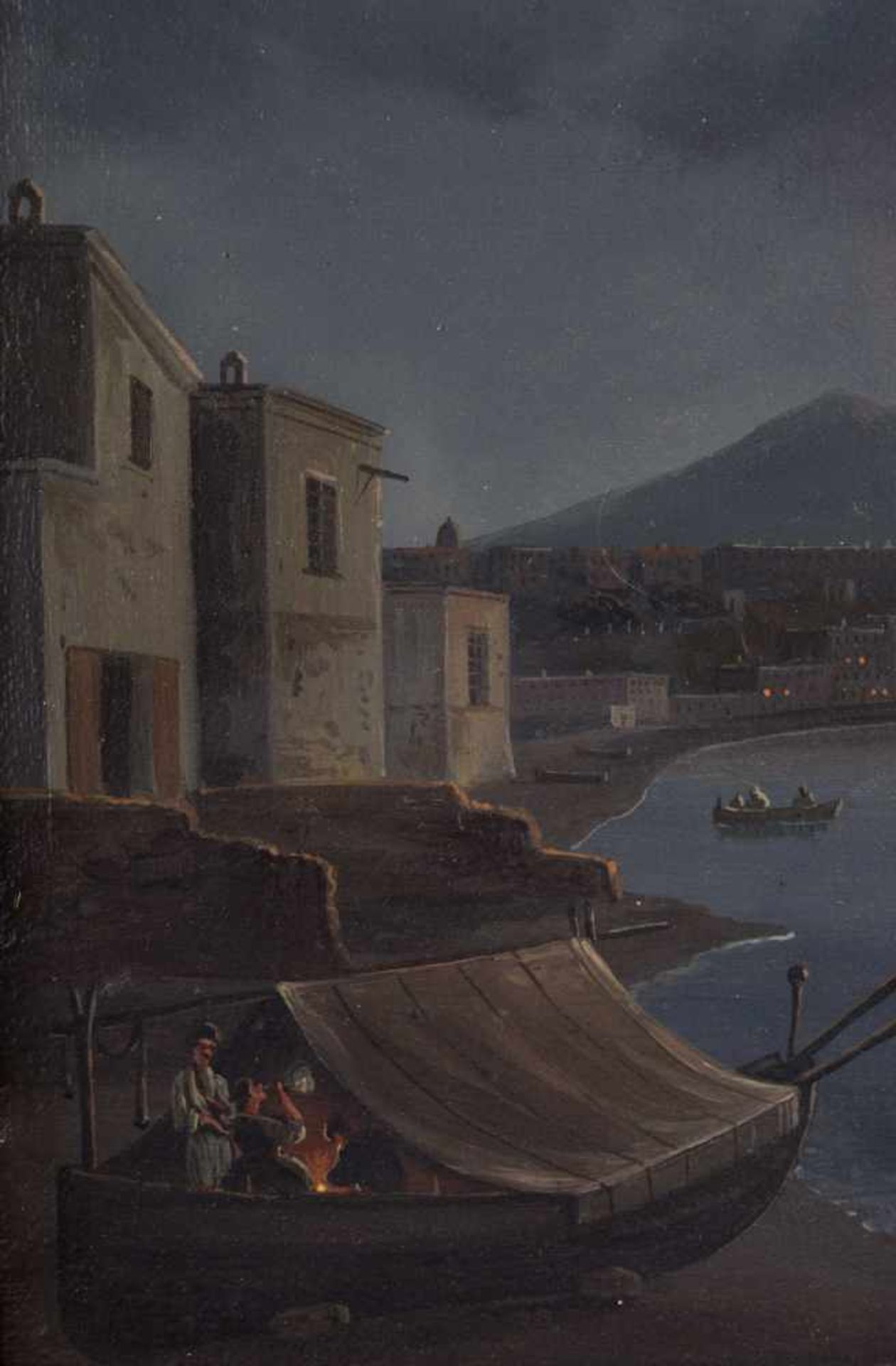 Posillipo Schule 19. Jhd. / Posillipo School, 19th century "Mondschein Szene mit Vesuvio im - Image 3 of 7