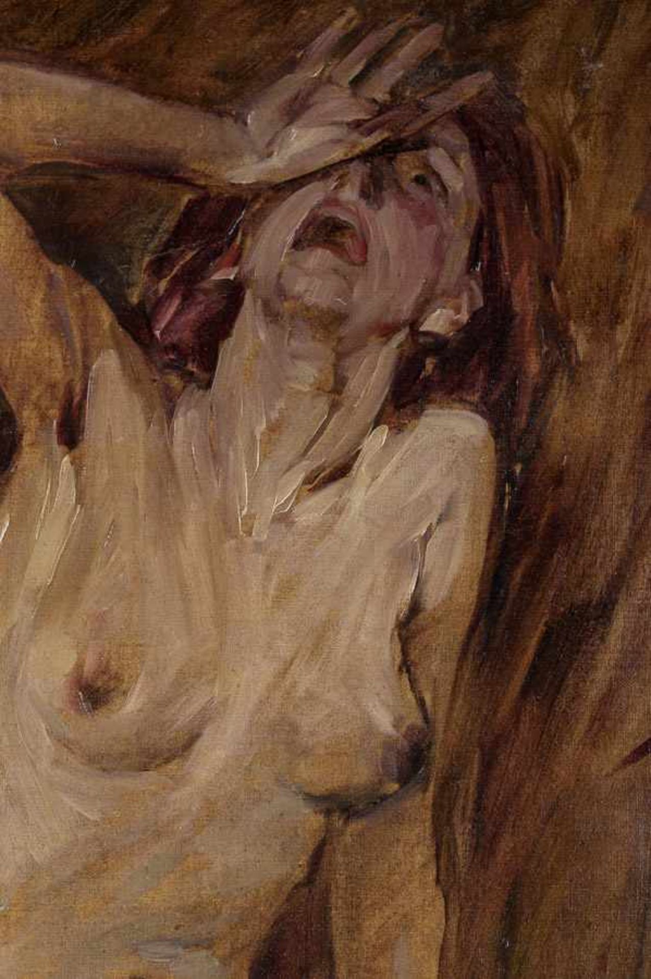 Bert HELLER (1912-1970) "Angst"(1947) Gemälde Öl/Leinwand, 65 cm x 50 cm, Halbakt in starken rot- - Image 2 of 5