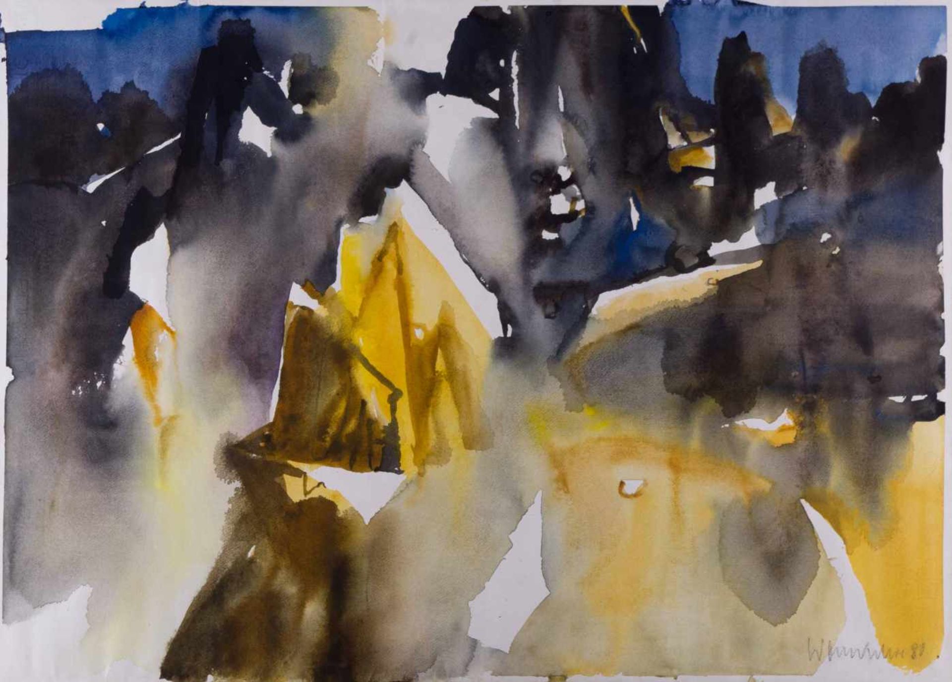 Walter WOMACKA (1925-2010) "Brodelnder Vesuv" Aquarell- Mischtechnik auf Bütten, 50 cm x 70 cm,