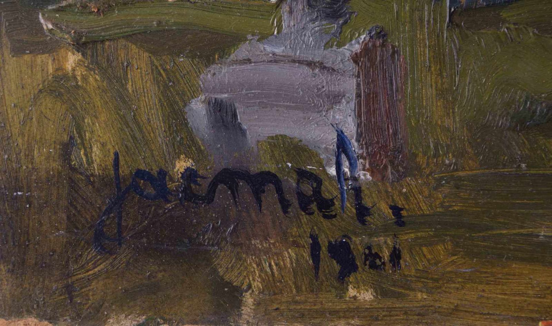 Jacques MAHY (1913-1981) "Kirchgang" Gemälde Öl/Malkarton, 78 cm x 54 cm, links unten signiert und - Bild 4 aus 4
