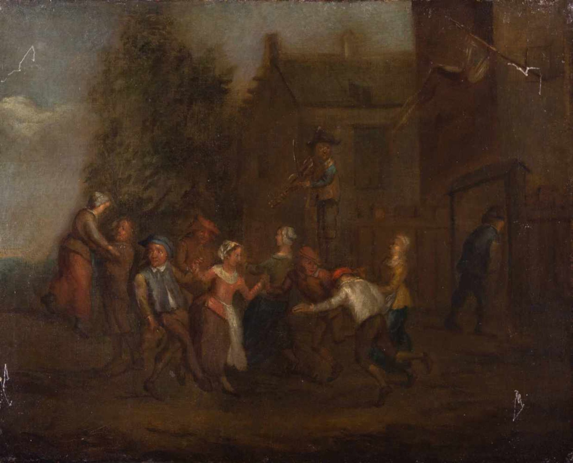 Adriaen VAN OSTADE (1610-1685) Umkreis "Lustige Gesellschaft" Gemälde Öl/Leinwand (doubliert), 42,