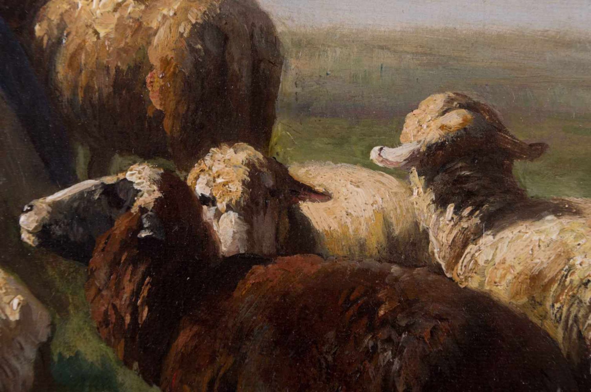 Christian Friedrich MALI (1832-1906) "Rastende Schäferin mit Ihrer Herde am Chiemsee" Gemälde Öl/ - Bild 4 aus 7