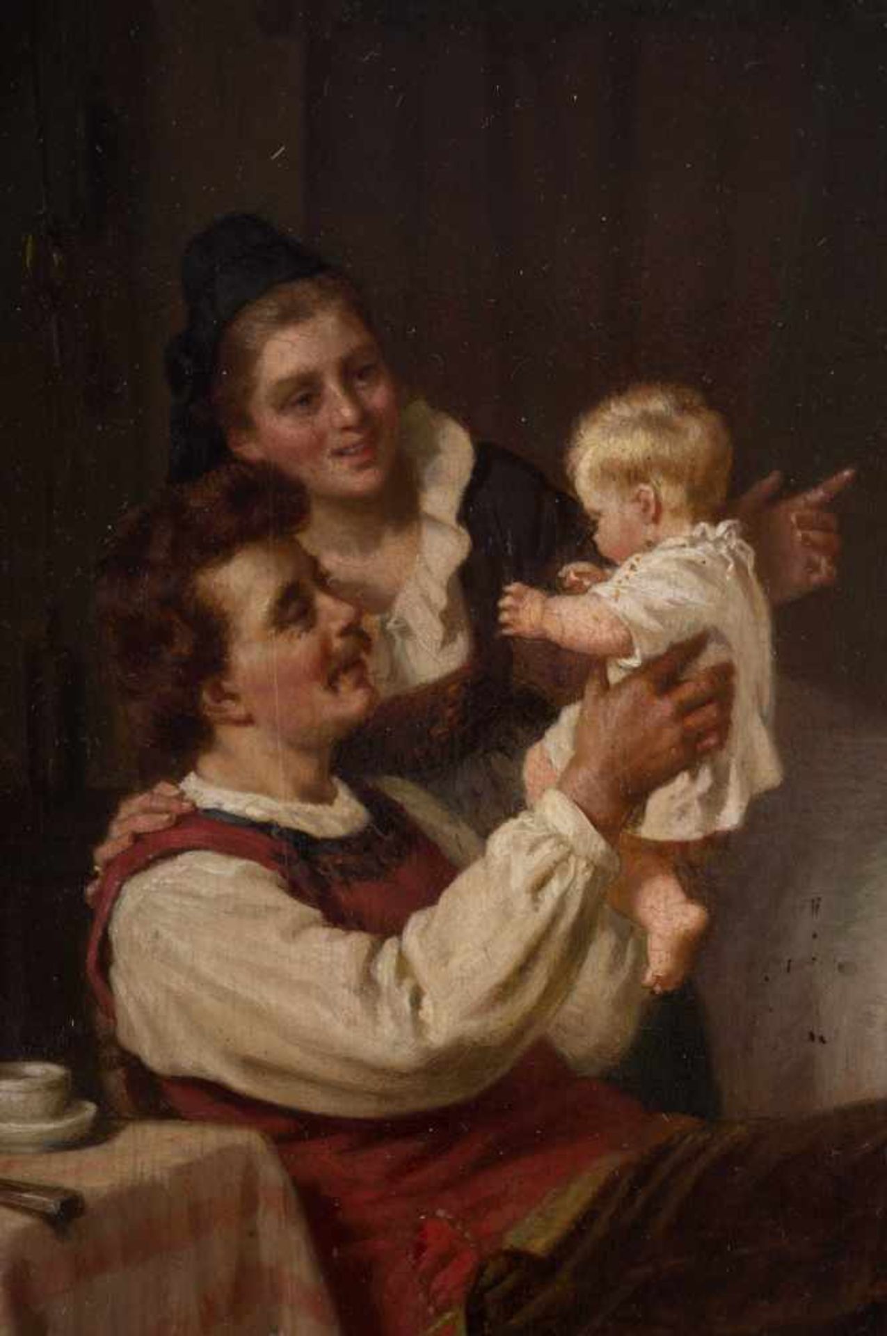 Hermann SONDERMANN (1832-1901) "Eine glückliche Familie" Gemälde Öl/Mahagoni Tafel, 31,5 cm x 23,5 - Bild 3 aus 7