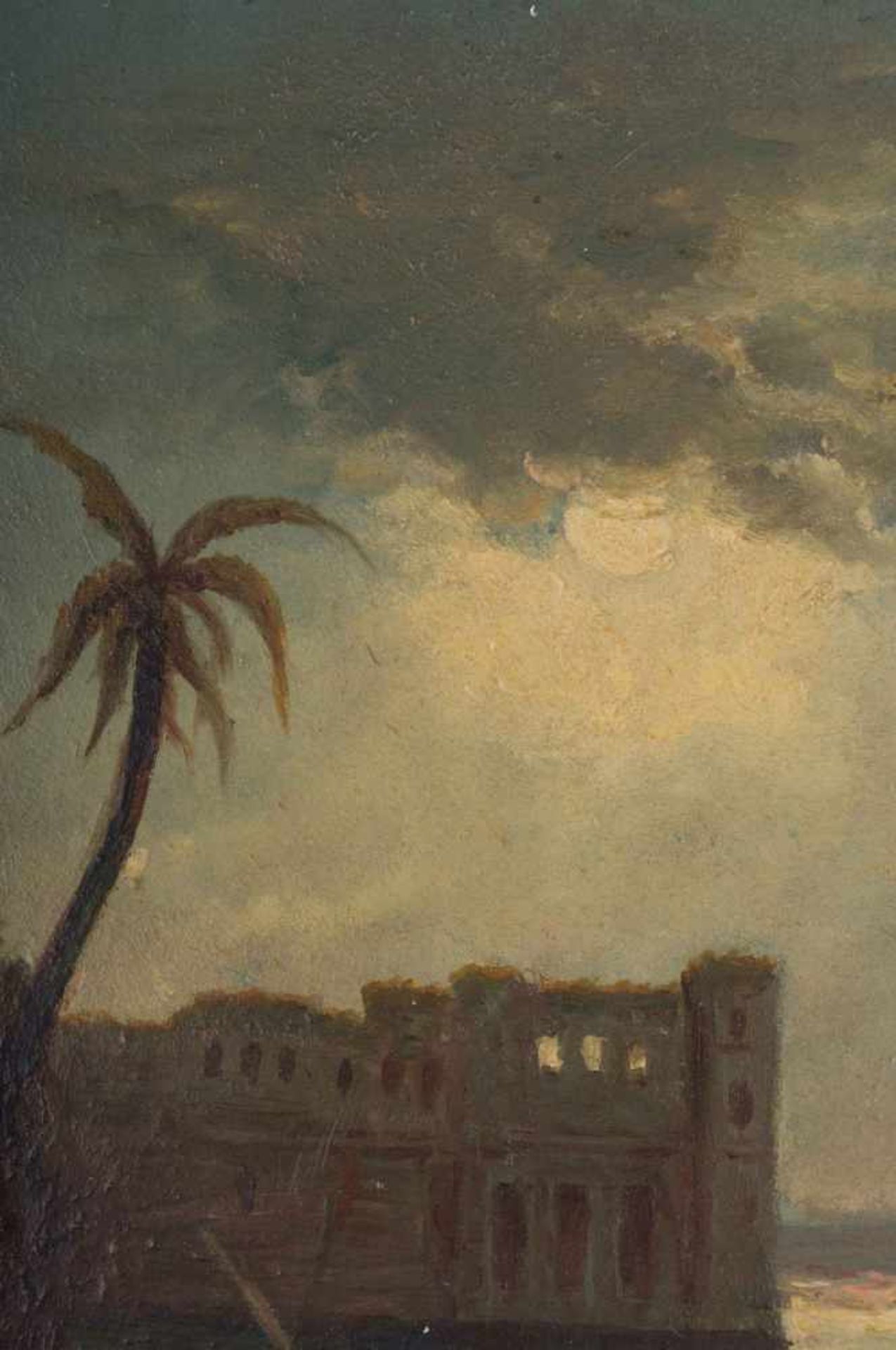 A.Tournier 19. Jhd. "Palazzo Donn Anna Napoli" Gemälde Öl/Keramikplatte, Ø ca. 25 cm, rechts unten - Bild 3 aus 6