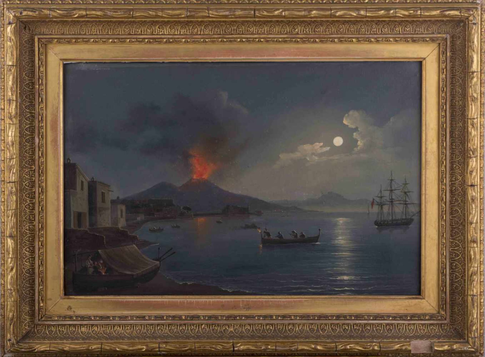 Posillipo Schule 19. Jhd. / Posillipo School, 19th century "Mondschein Szene mit Vesuvio im - Image 2 of 7