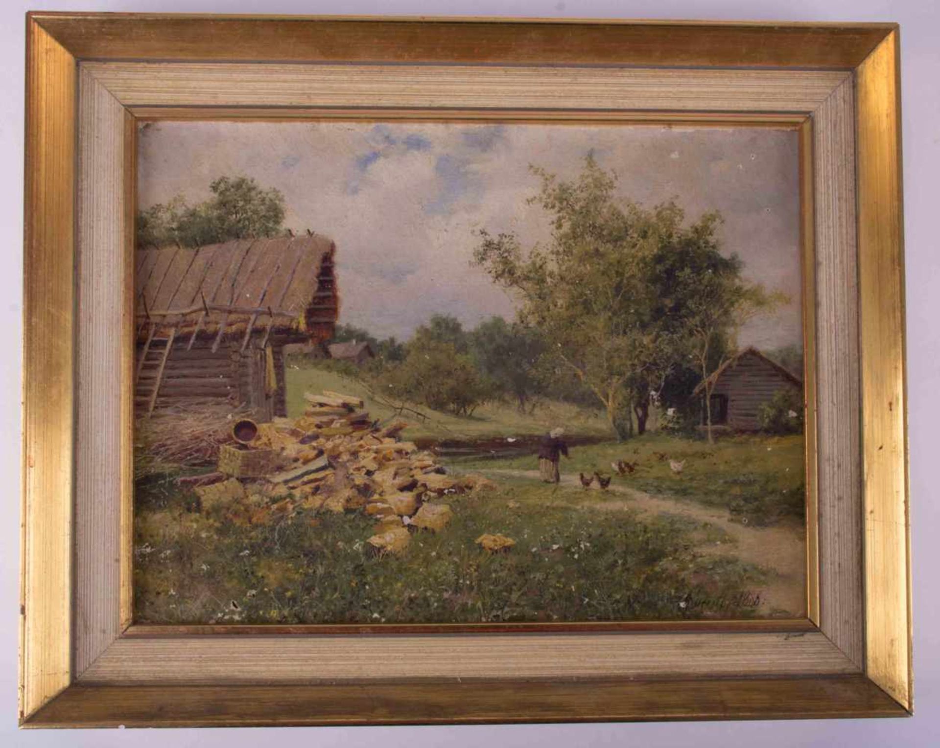 Künstler des 19./20. Jhd. / Artist 19th/20th century "Gehöft mit Federvieh" Gemälde Öl/Leinwand, - Bild 2 aus 5