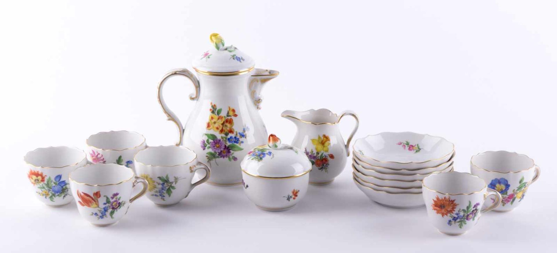 Mokkaservice Meissen für 6 Personen / Demitasse set for 6 persons, Meissen 15 tlg., Dekor Deutsche