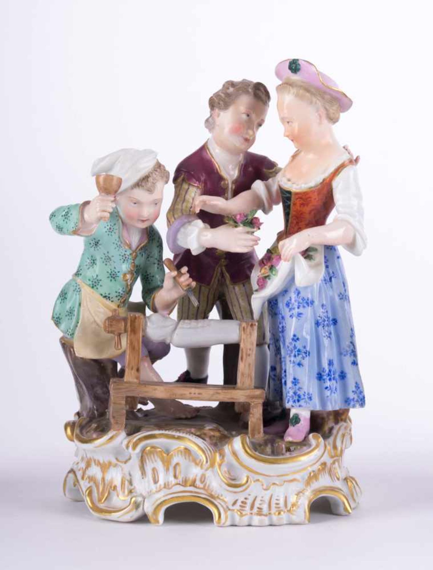 Figur Meissen vor 1840 / figure, Meissen before 1840 "beim Kinderschnitzer", farbig und