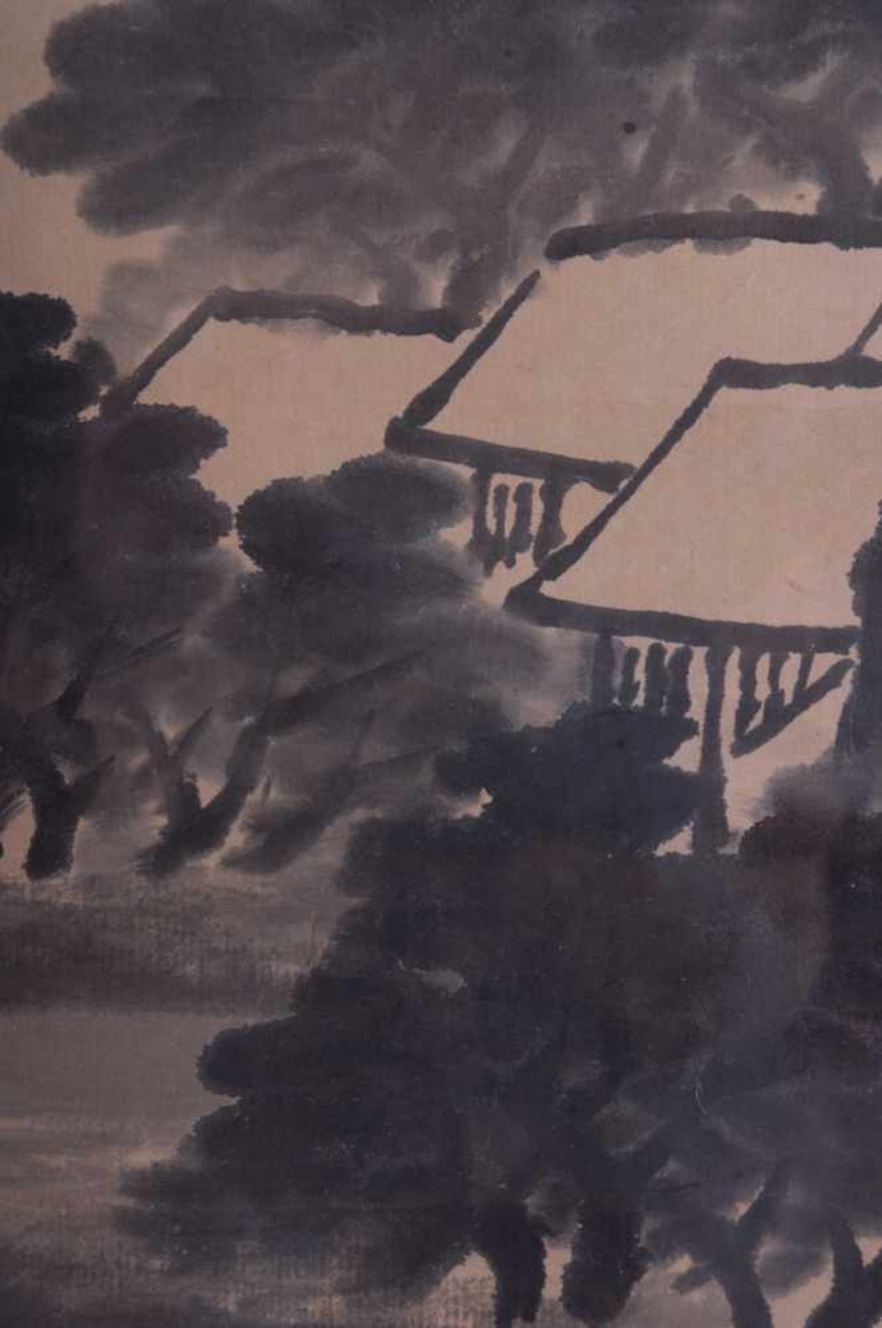 Wandbild China 19. Jhd. Tuschmalerei auf Papier, Schriftzeichen und Signaturstempel, 95 cm x 40 cm - Bild 2 aus 3