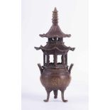 Weihrauchbrenner China Bronze, in Form einer Pagode, H: 18,5 cm Incense burner China Bronze,