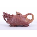 Teekanne China Speckstein, feine Schnitzerei, Deckelbekrönung mit Schildkröte(best.), H: 6,5 cm,