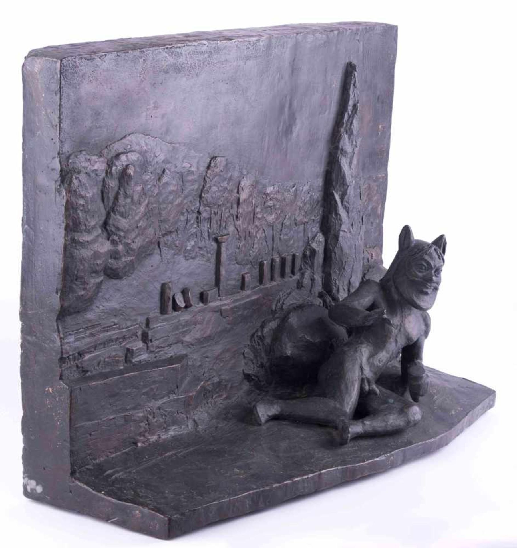 Christa SAMMLER (1932) "Das Antike Olympia mit Faun" Skulptur-Volumen, Bronze, 61cm x 42 cm x 22 cm,