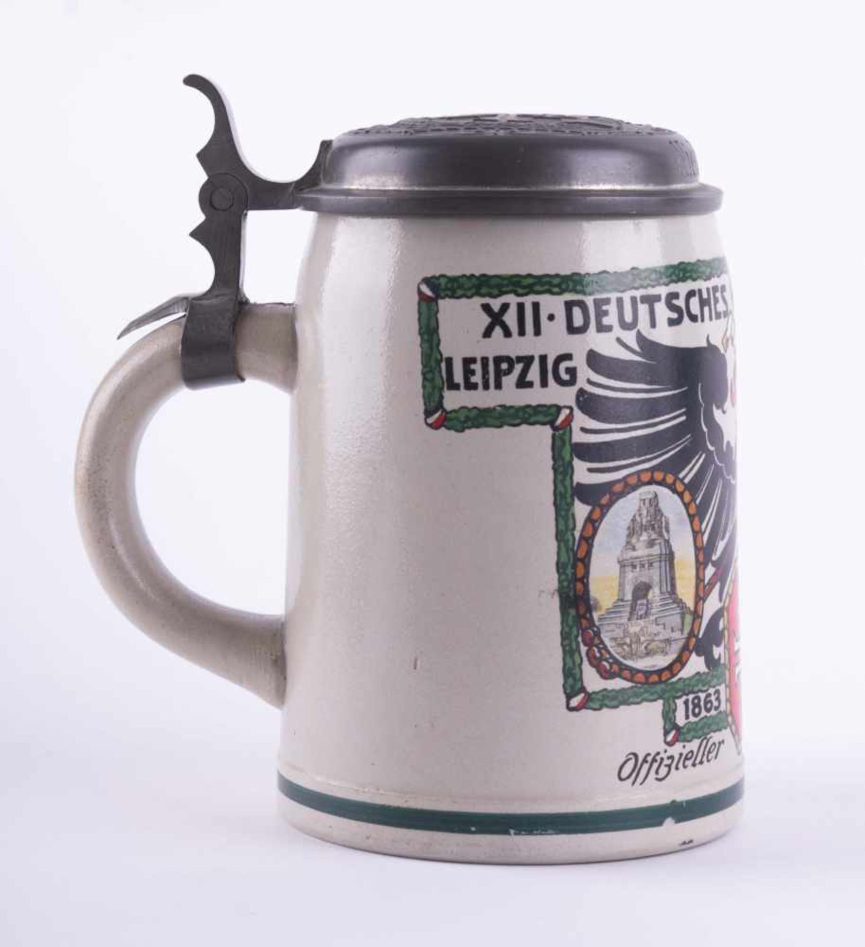 Bierkrug um 1913 mit Zinndeckel, auf dem Deckel eisernes Kreuz, H: 15,5 cm Beer mug about 1913 tin - Bild 3 aus 3