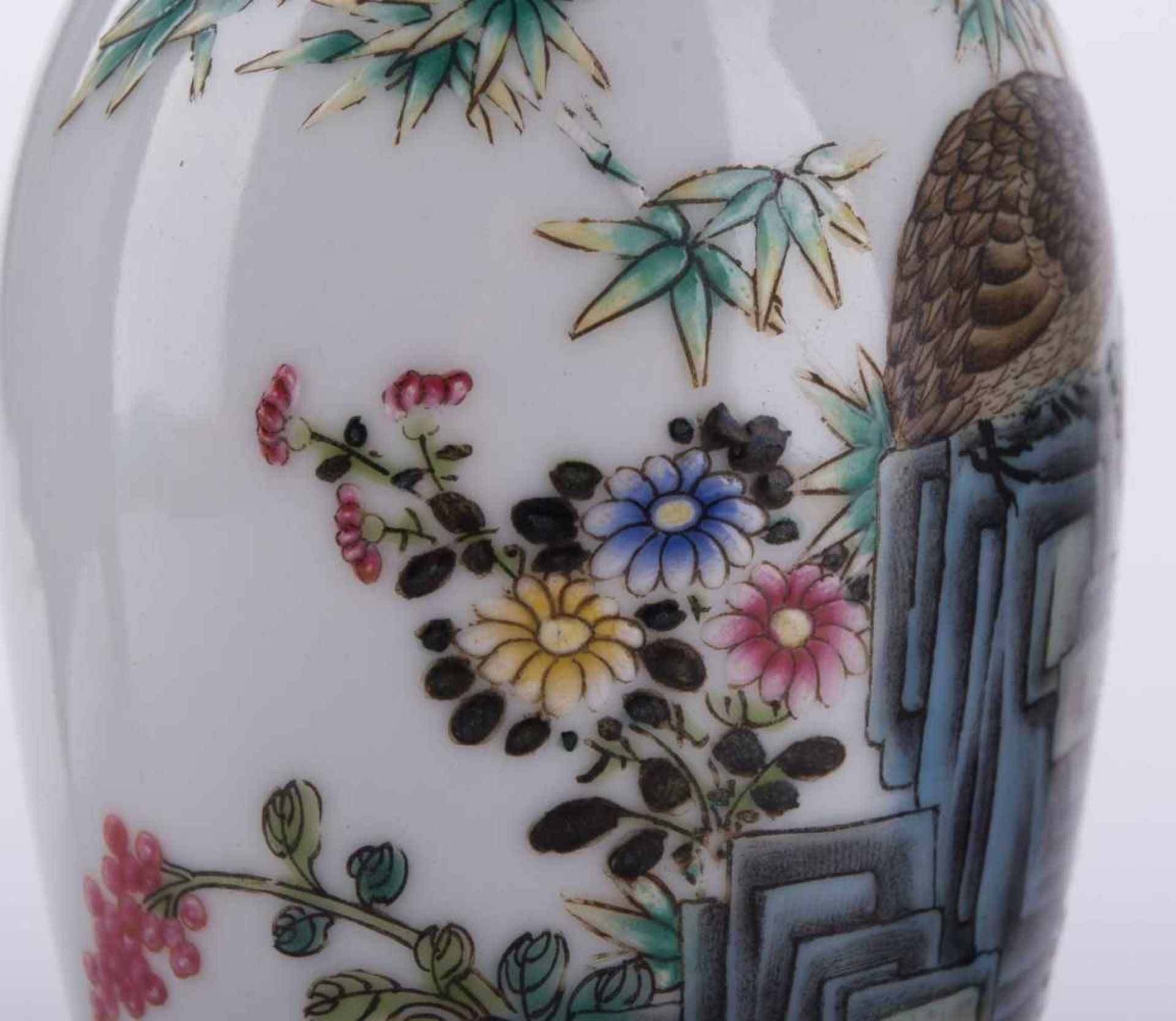 Paar Vasen China Republikzeit farbig staffiert und mit Schriftzeichen, unterm Stand blaue - Bild 4 aus 6