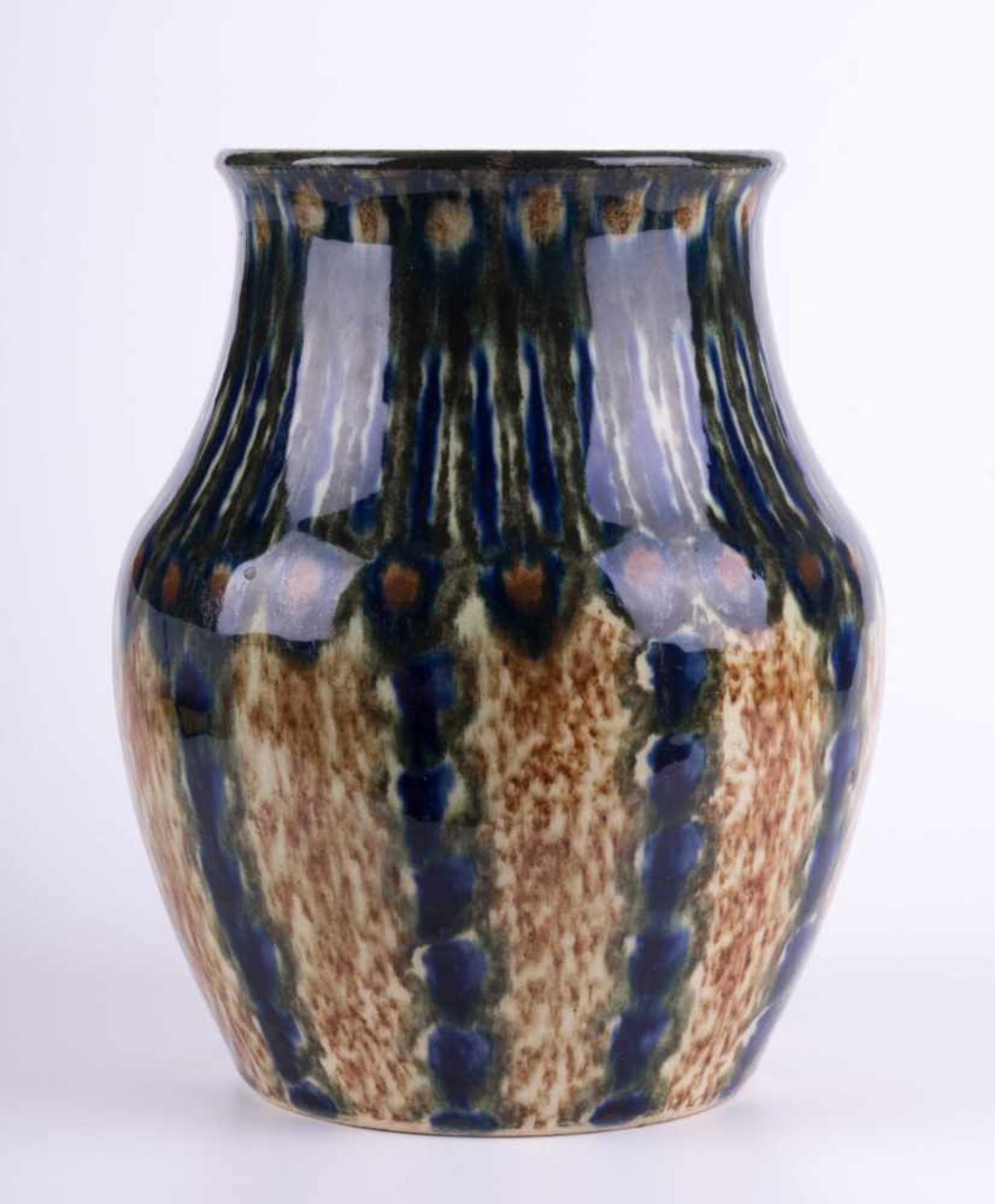 Jugendstilvase Friedrich Festersen Berlin Pfauendekor, gemarkt, H: 19 cm, Art Nouveau vase Friedrich