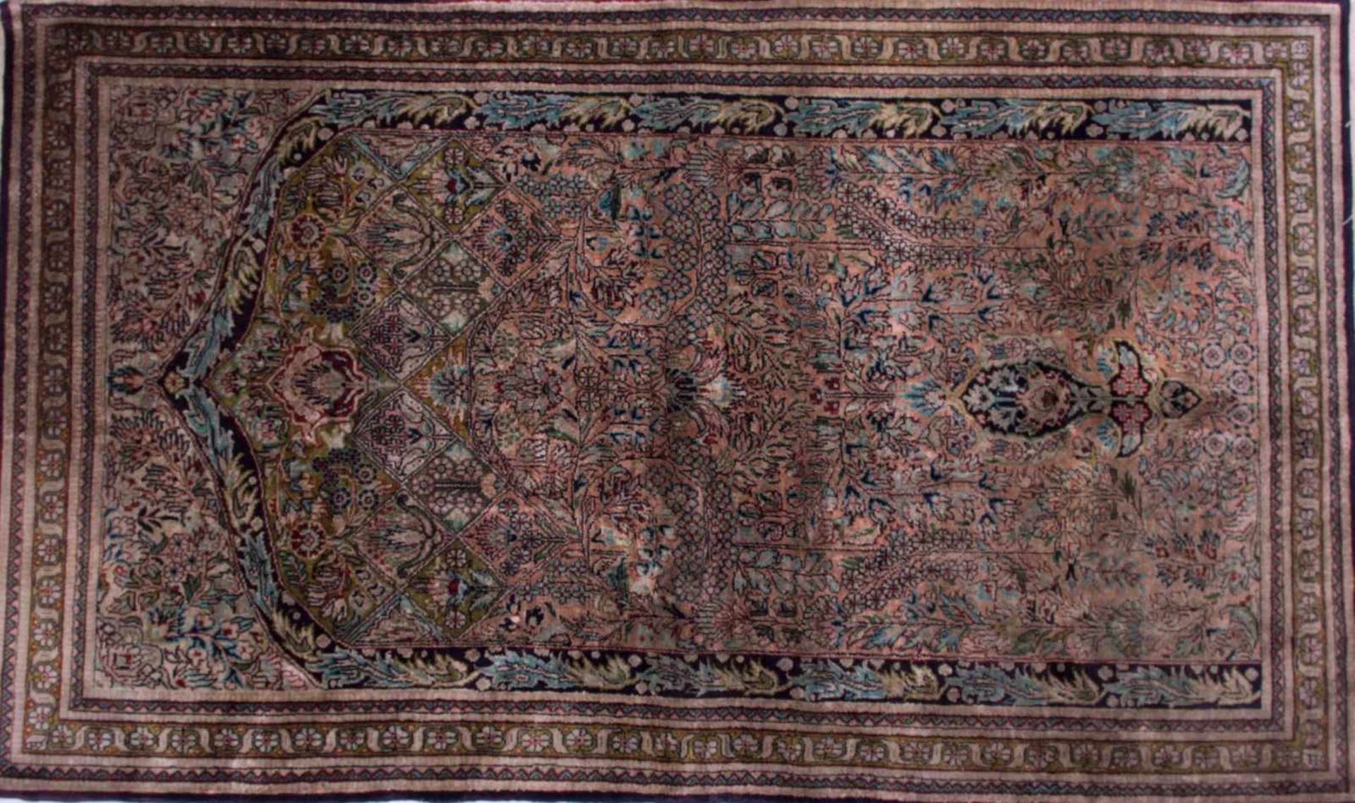 Persische Seidenbrücke Handarbeit, ca. 160 cm x 90 cm, Persian silk bridge handmade, dimensions: 160