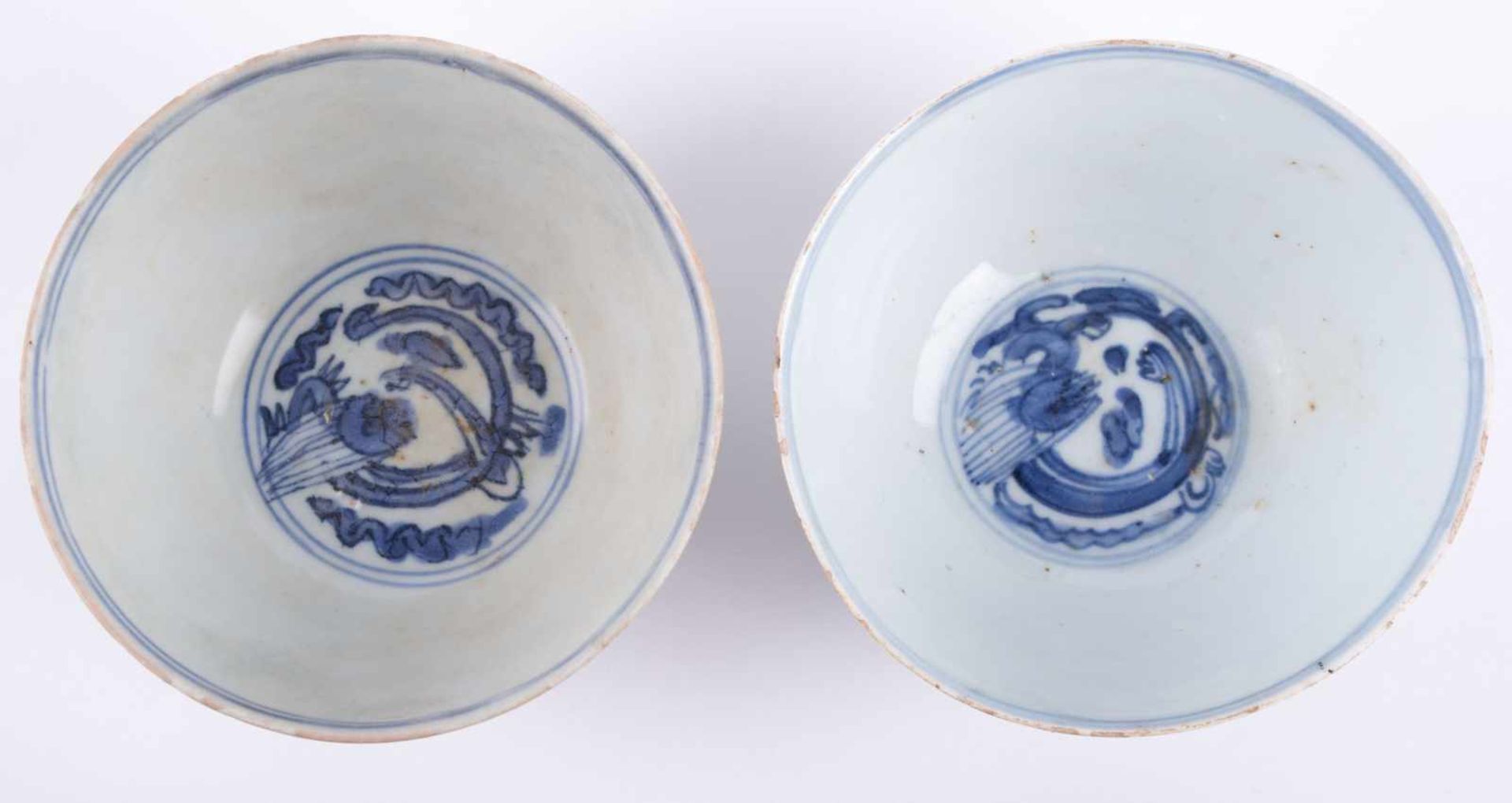 2 Kummen China Mingperiode mit blau-weiß Malerei, H: je 6,3 cm, Ø je 12,5 cm 2 bowls, China Ming - Bild 3 aus 3