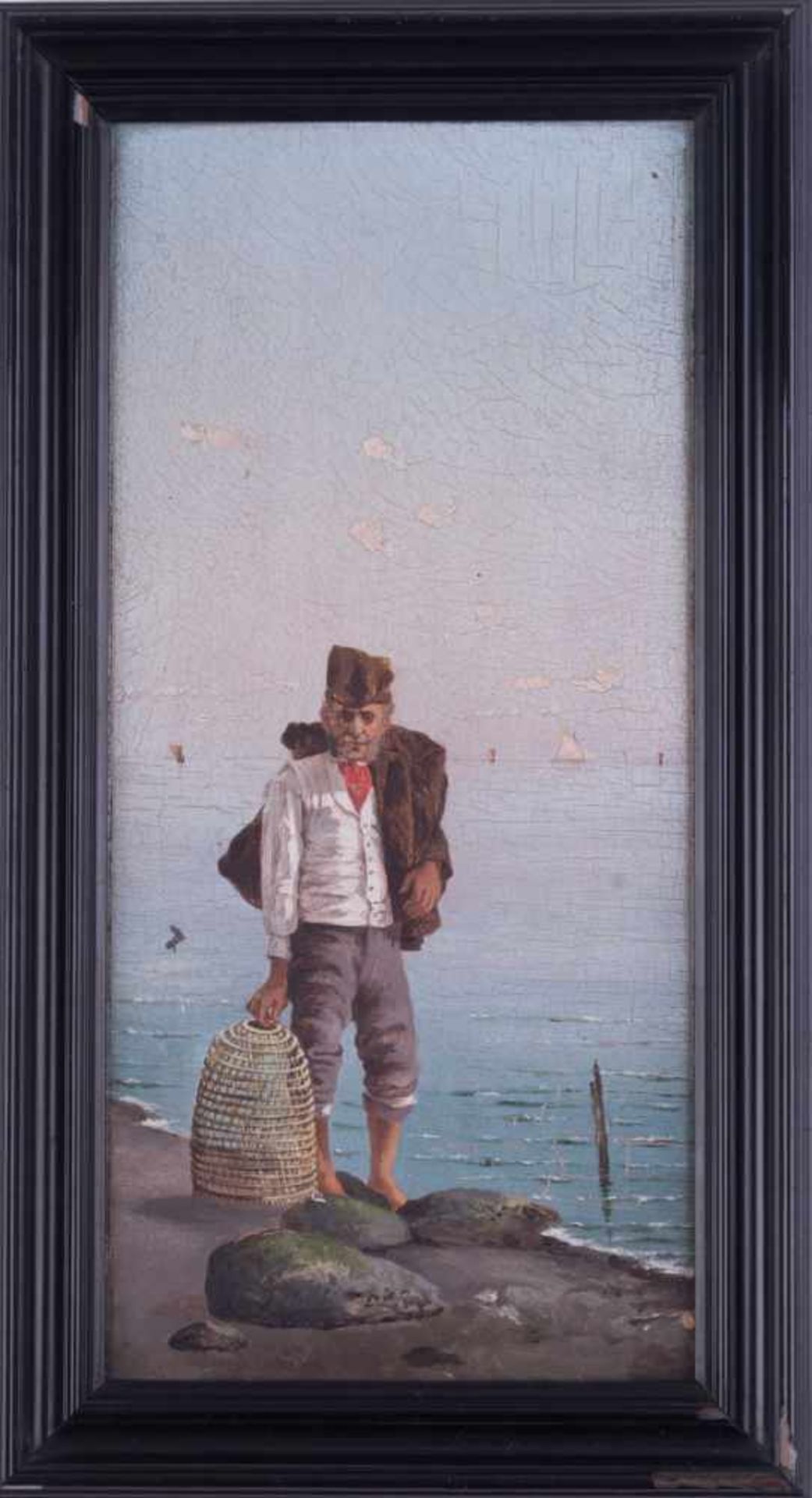 anonymer Künstler des 19./20. Jhd. wohl Italien "Fischer am Strand" Gemälde Öl/ Holz, 28,3 cm x 13,3 - Image 2 of 4