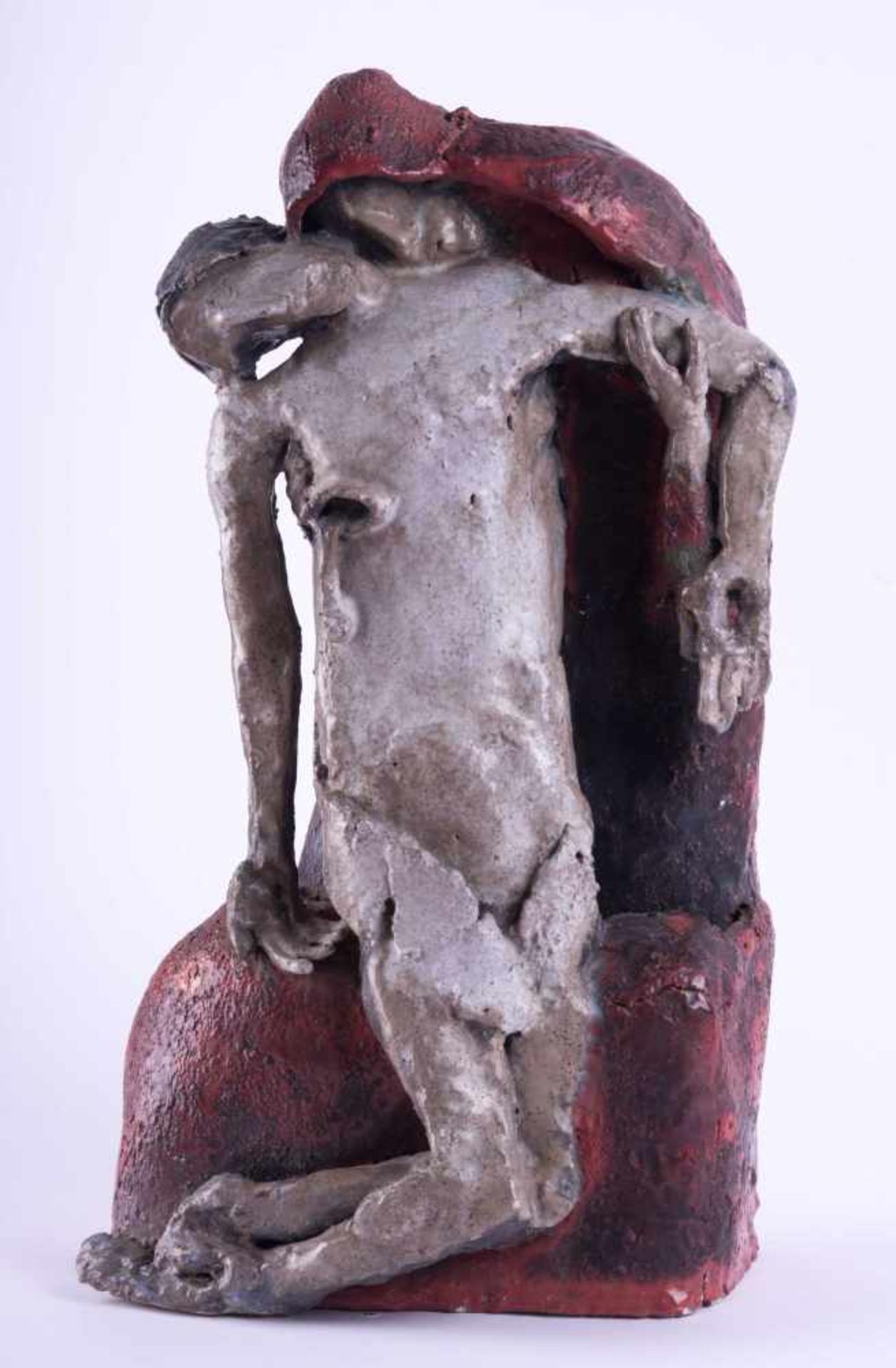 Karl POTZLER (1920) "Pieta" Skulptur-Volumen, Keramik glasiert, H: 56 cm, rückseitig signiert Karl