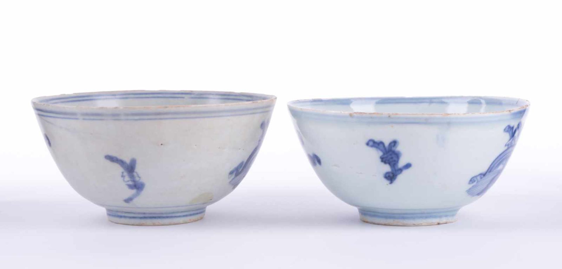 2 Kummen China Mingperiode mit blau-weiß Malerei, H: je 6,3 cm, Ø je 12,5 cm 2 bowls, China Ming - Bild 2 aus 3