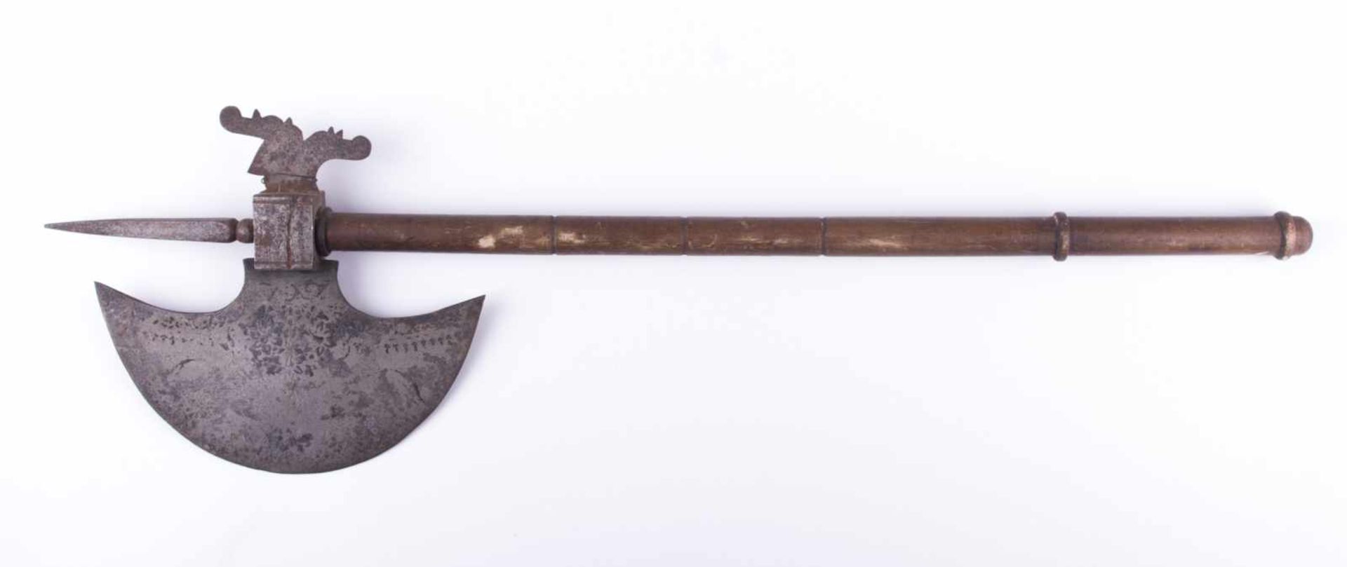 Streitaxt Indo-Persisch 19. Jhd. Eisen, mit Holzschafft, L: 66,8 cm, Battle Ax, Indo-Persian 19th