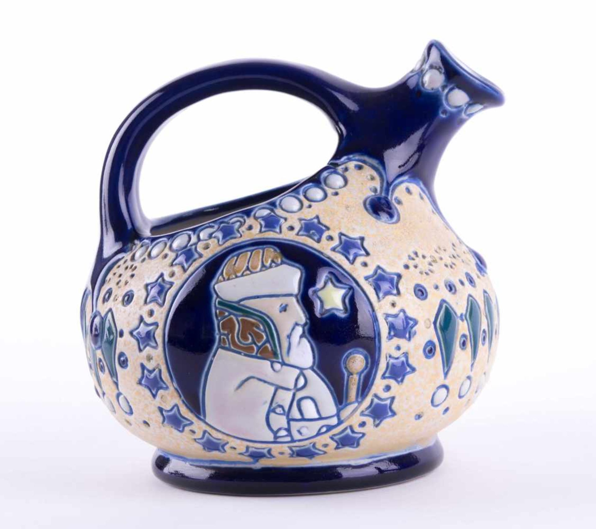 Amphora Kanne Keramik, farbig staffiert, gemarkt, H: 14,5 cm Amphora pot ceramic, colourful painted,