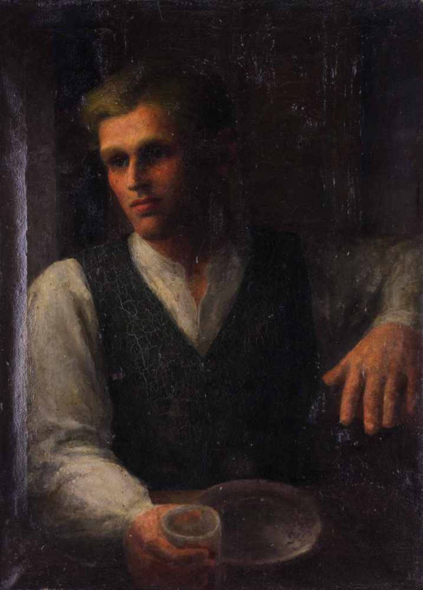 E.W.Kallen-Künstlerin des frühen 20. Jhd. "Bildnis eines jungen Mannes" Gemälde Öl/Leinwand, 89 cm x