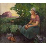 Carl DUXA (1871-1937) "Holländisches Mädchen im Garten" Gemälde Öl/Leinwand, 34 cm 38 cm, mit Rahmen