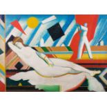 Russischer Konstruktivist um 1930/40 "Liegender weiblicher Akt" Gemälde Öl/Leinwand, 44,5 cm x 60