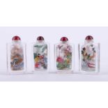 4 Snuffbottles China farbig staffiert, in Original Etui, H: je 75 mm, Four snuffbottles China very