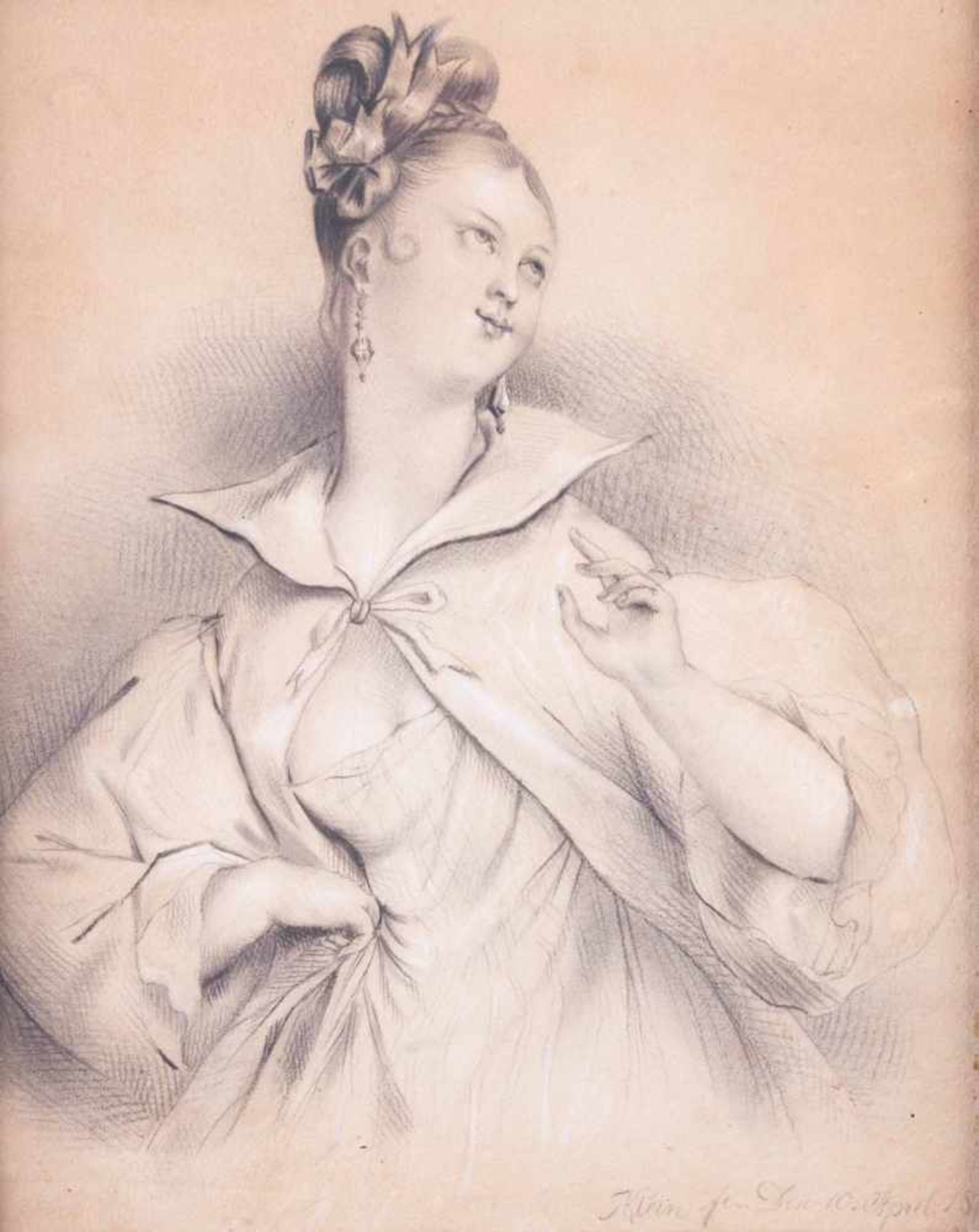 Johann Adam KLEIN (1792-1875) "verträumte Junge Dame" Zeichnung-Bleistift/weißgehöht, 21 cm x 17 cm,