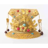 Schmuckhut China Weißblech vergoldet, H: 8 cm, Ø 11,4 cm Jewellery hat China Tinplate gilded,