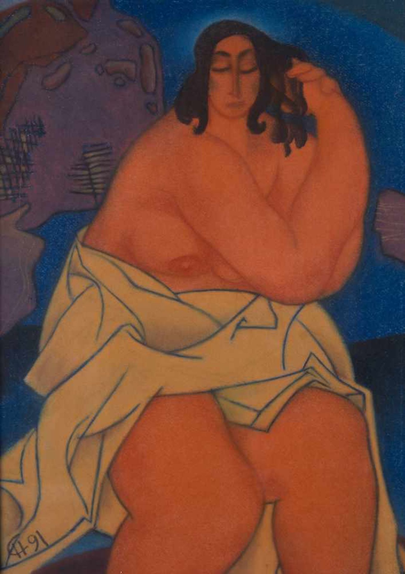 Sergej Nagorni (1955) "Maria" Zeichnung-Mischtechnik, 64 cm x 46 cm, links unten monogrammiert,