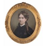 Biedermeier-Portrait um 1850/70 "Damenportrait" Zeichnung-Pastell, oval, 36,5 cm x 31 cm, mit Rahmen