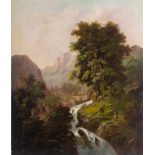 H.Johann 19. Jhd. "Gebirgslandschaft mit Wasserfall" Gemälde Öl/Leinwand, 60 cm x 51 cm, rechts