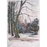 Franz Georg EHMKE (* 8. Februar 1928 in Berlin) "Kleiner Winter im Brosepark" Zeichnung-Pastell,