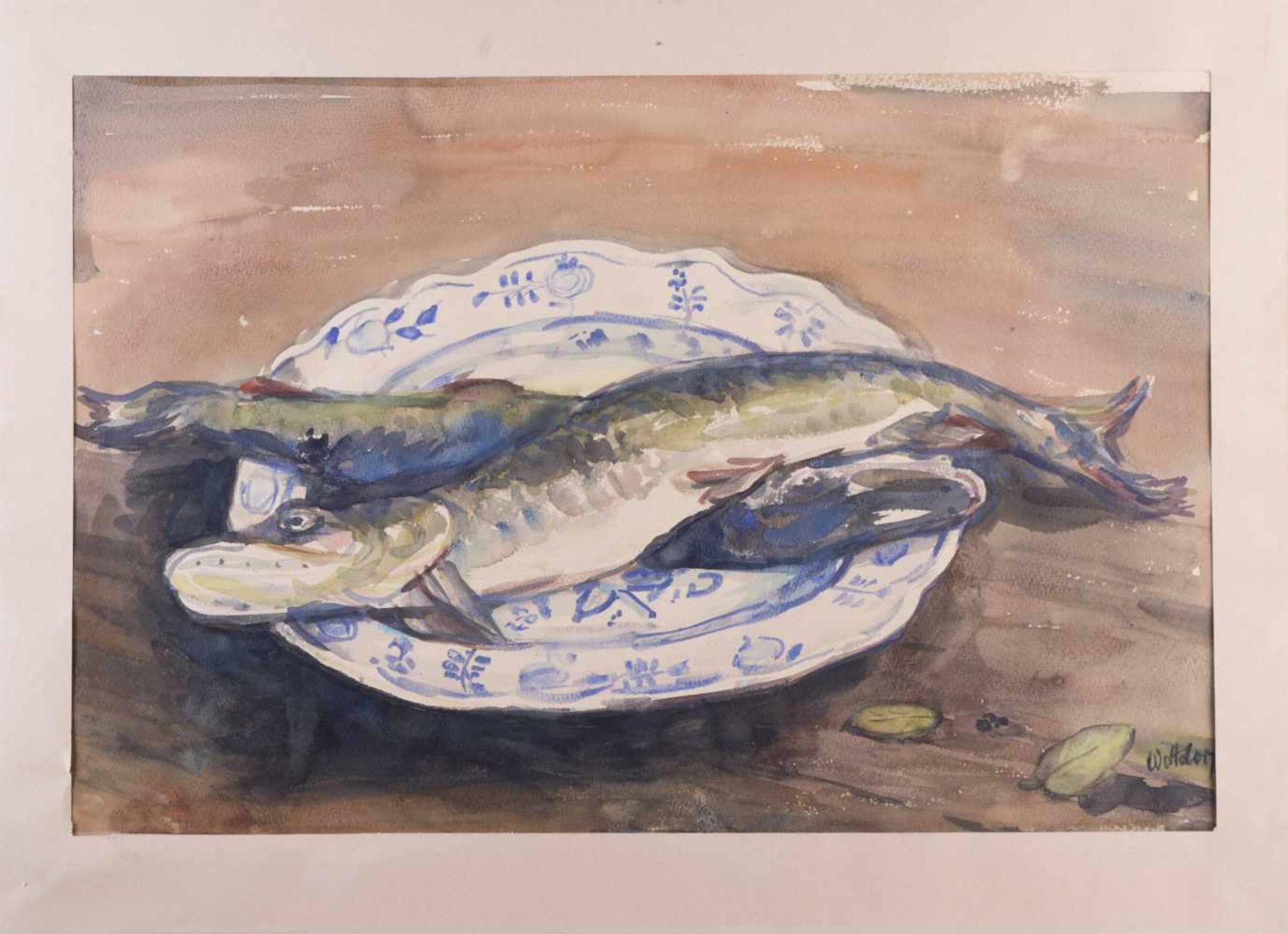 Jürgen WITTDORF (1932) "Fischstillleben" Zeichnung-Aquarell/Papier, ca. 50 cm x 73 cm, rechts