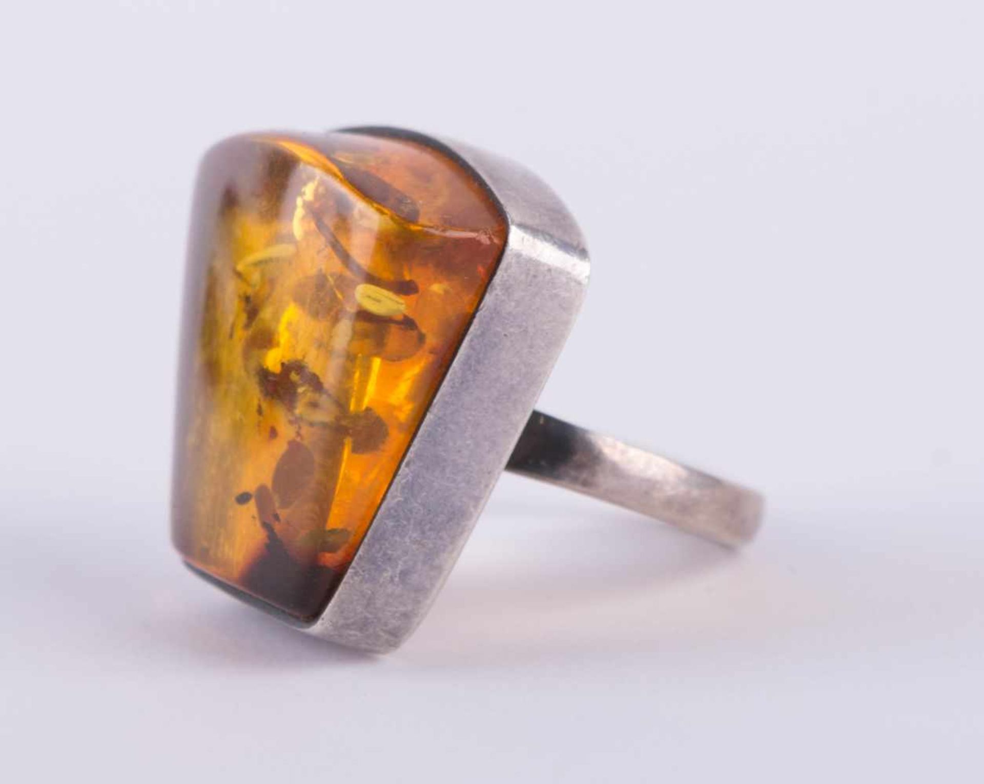 Bernstein Ring Art Deko in Silberfassung 925/000, 22 mm x 26 mm, RG ca. 56 amber ring Art deco - Bild 3 aus 4